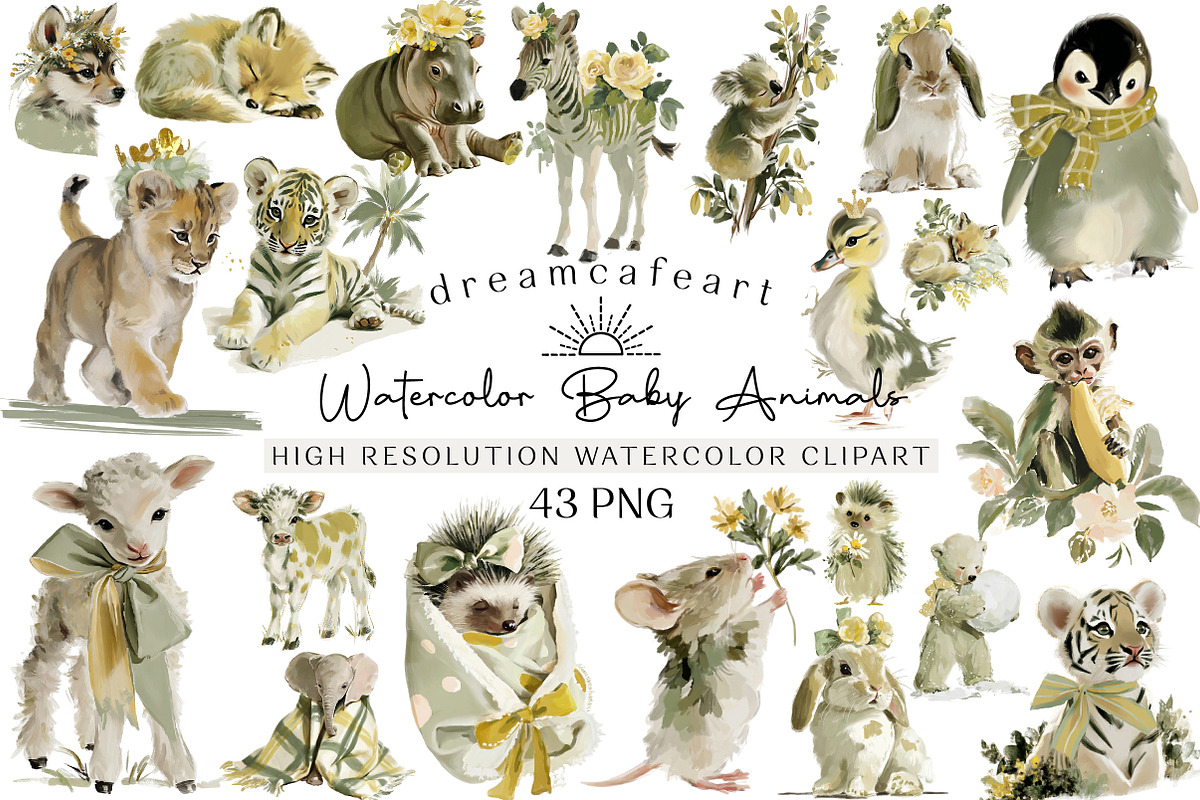 Baby Animals Watercolor Clipart, an Illustration by DreamCafeArt (Photo 1 of 6)