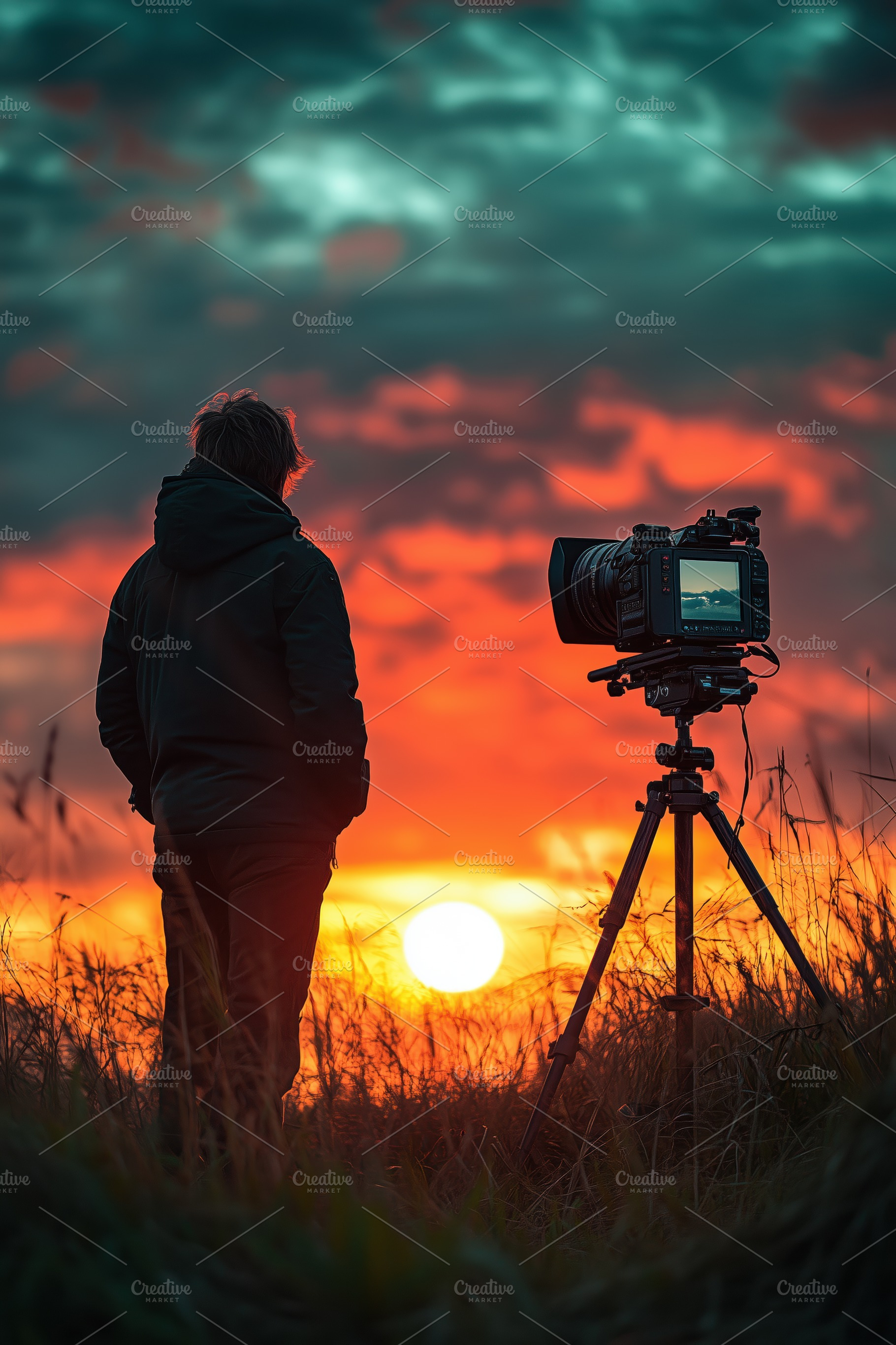A silhouette of a person online course producer standing beside a camera on a t, a Person Photo by Textures & Backgrounds