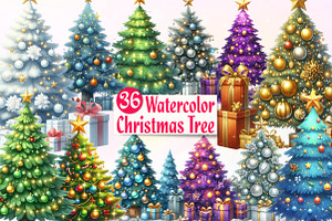 Watercolor Christmas Tree Clipart Bu, an Illustration by CreationArt