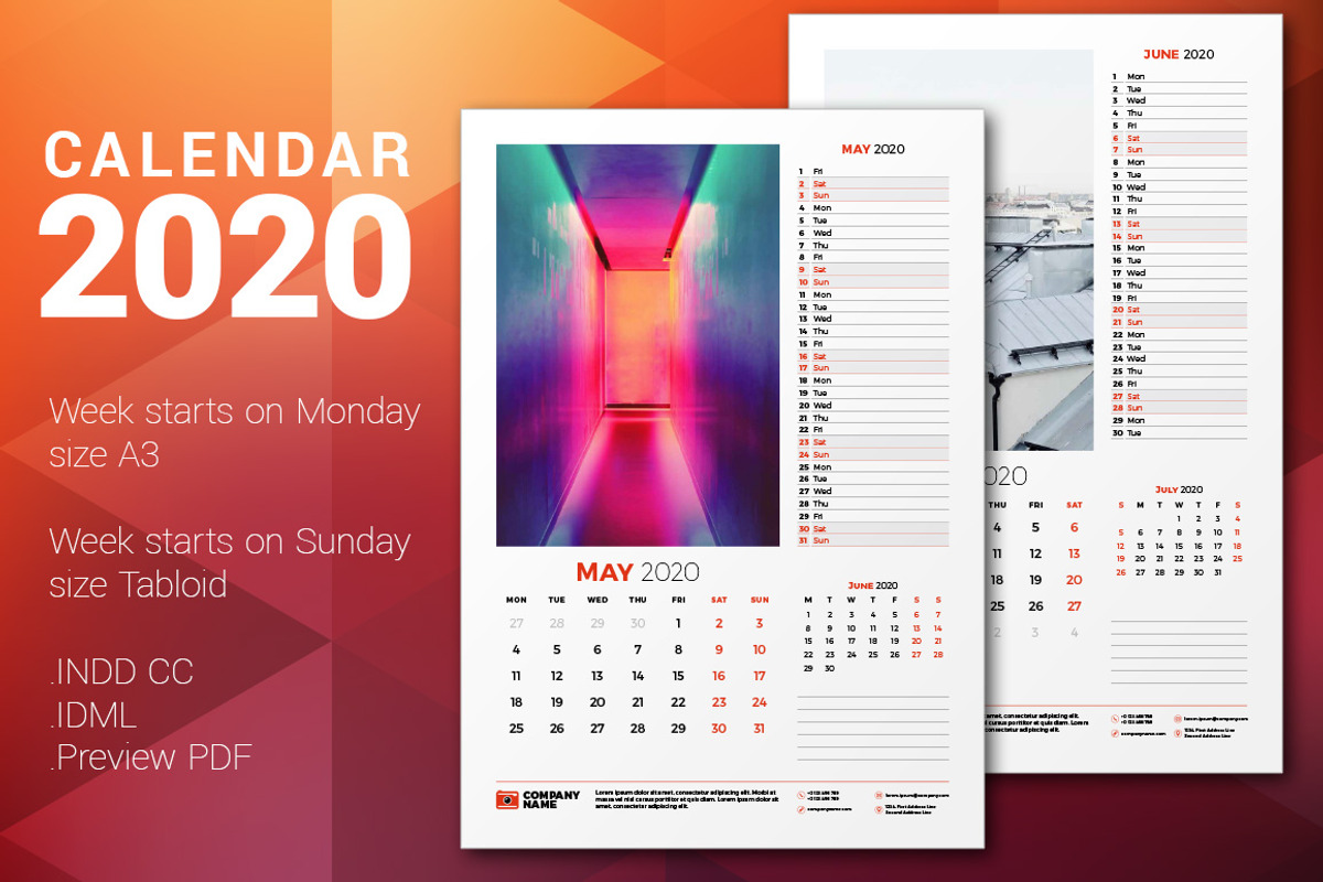 Wall Calendar 2020, a Stationery Template by AntartStock (Photo 1 of 6)