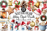 Watercolor Holiday Clipart Bundle, an Illustration by Designking (Thumbnail 1 of 5)