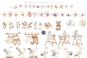 Watercolor Newborn Clipart Cute Set