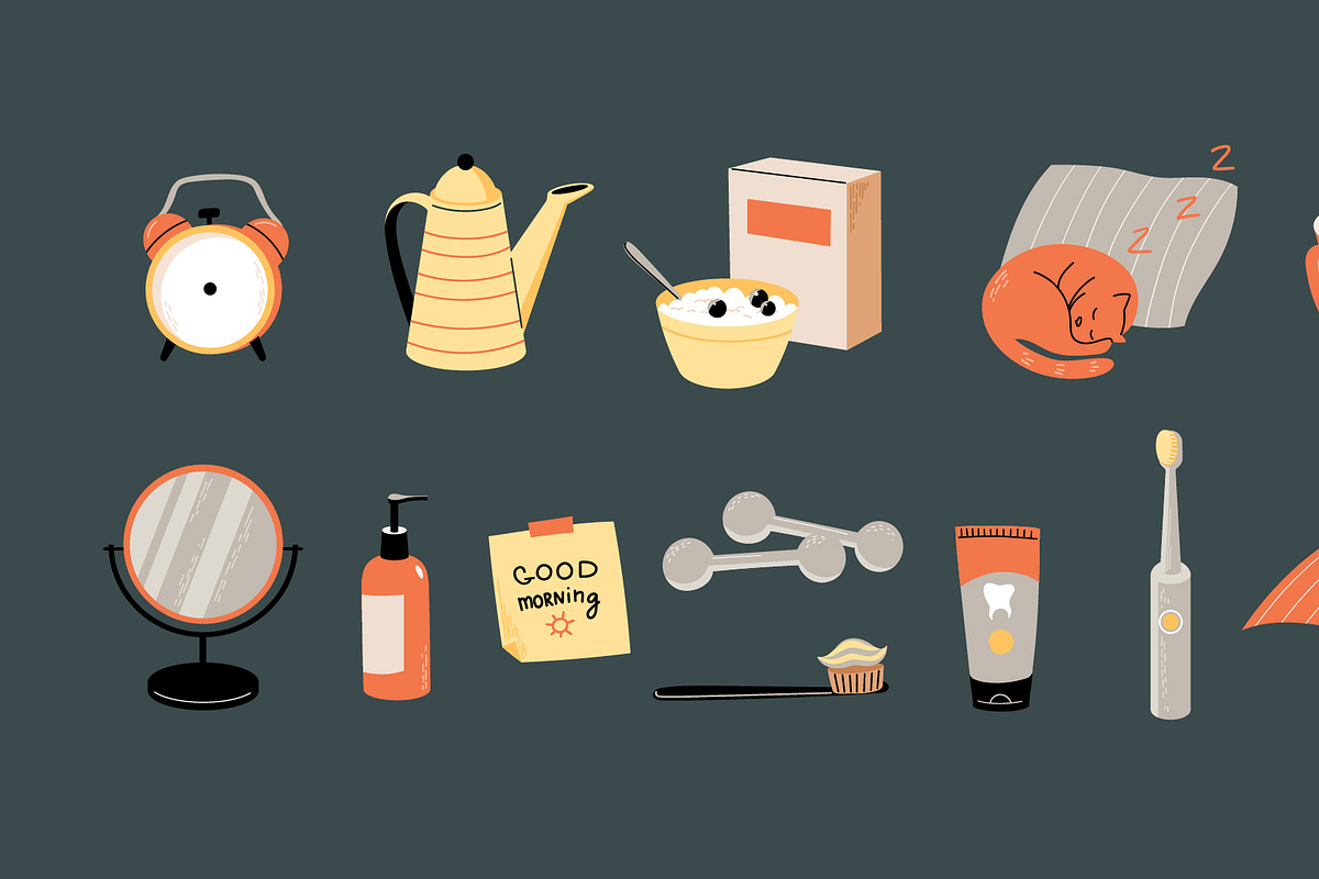 13 Morning Routine + 1 Pattern, an Object Illustration by helenreveur (Photo 3 of 3)