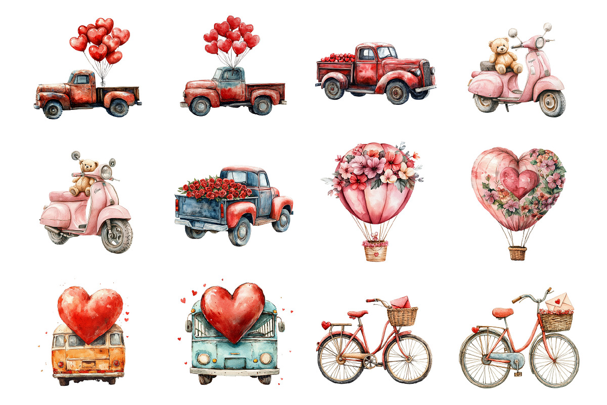 Valentine's Transportation Clipart, an Illustration by Design Market (Photo 2 of 3)
