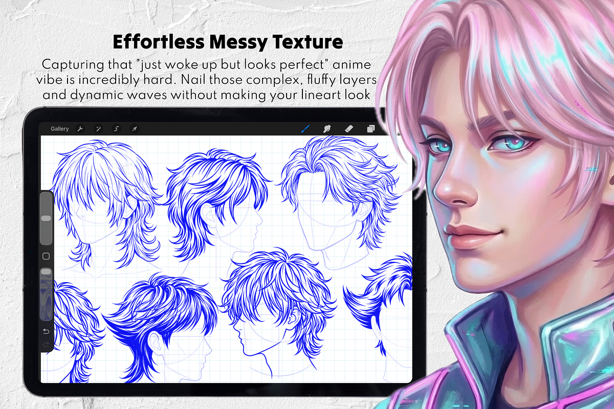 100 Y2K Male Hair Procreate Stamps, a Brush Add-On by Selentaori Studio (Photo 8 of 11)