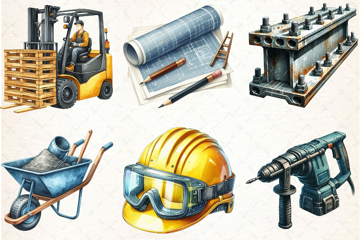 Watercolor Construction Clipart, an Illustration by Libby Wishes (Photo 3 of 7)