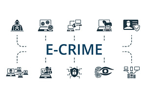 E-crime Set. Creative Icons: Hacker