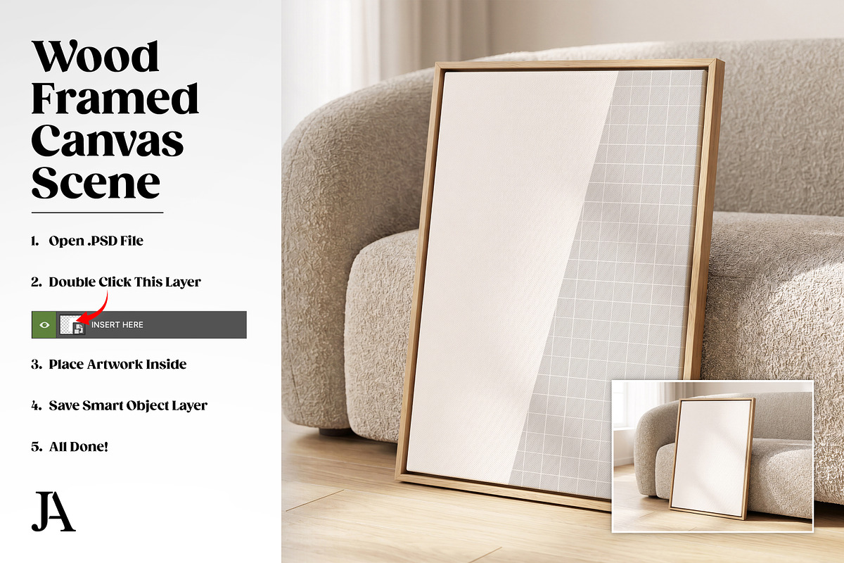 Wood Framed Canvas 2x3 PSD Mockup, a Household Mockup by Julian Adams (Photo 3 of 3)