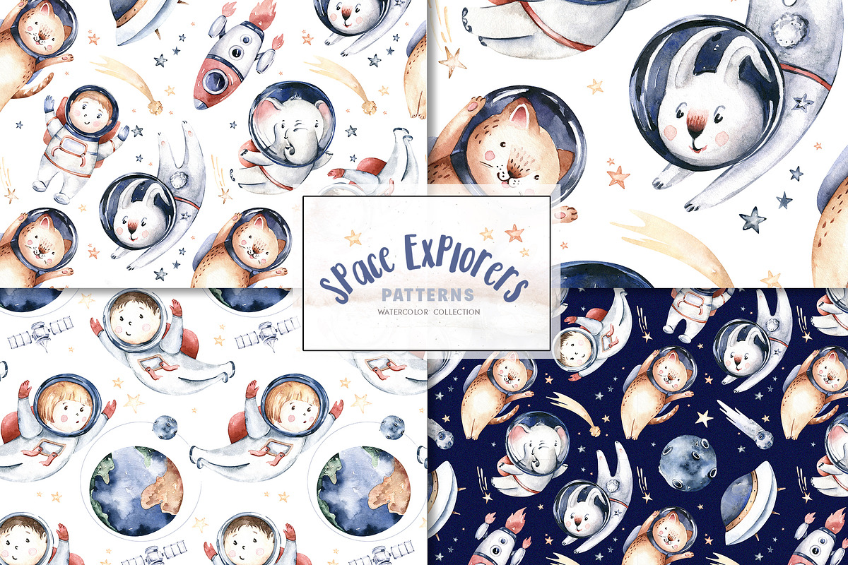 Watercolor space explorers. Kids set, an Animal Illustration by Peace ART (Photo 14 of 19)