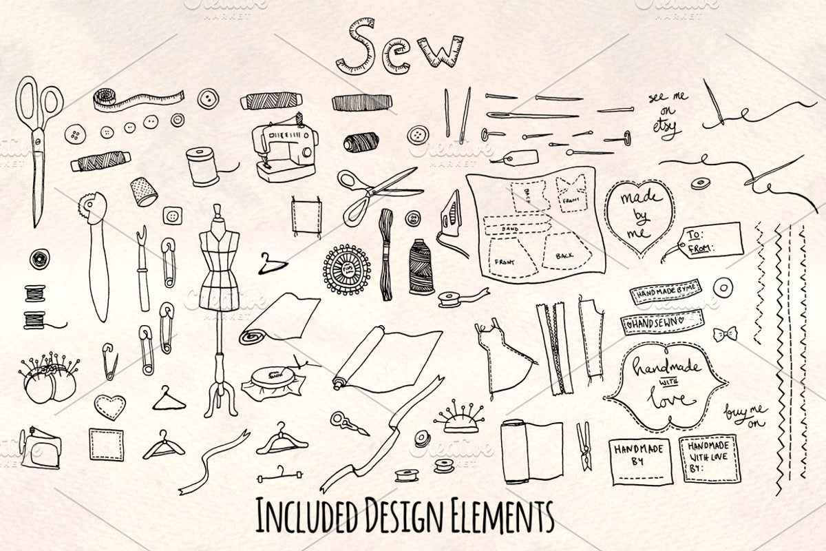 90+ Sewing Dressmaker Crafts Bundle, a Work Illustration by Violet LeBeaux (Photo 1 of 4)