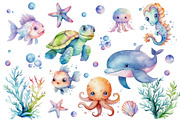 Under The Sea. Watercolor collection, an Animal Illustration by AlineArtStore (Thumbnail 2 of 5)