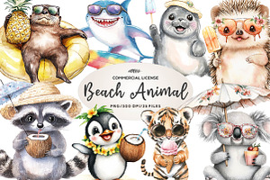 Cartoon Beach Pals Animal Clipart, an Illustration by CreationArt