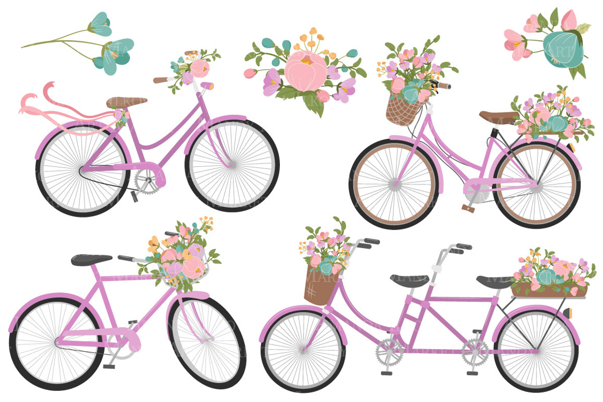Garden Party Floral Bicycles Clipart, an Illustration by Amanda Ilkov (Photo 3 of 5)