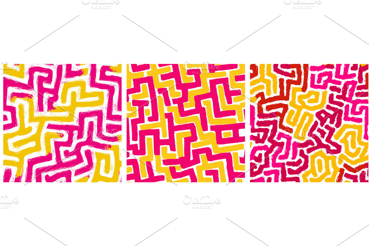 Geometric patterns set. Pink yellow, an Illustration by Stock-Smart-Start