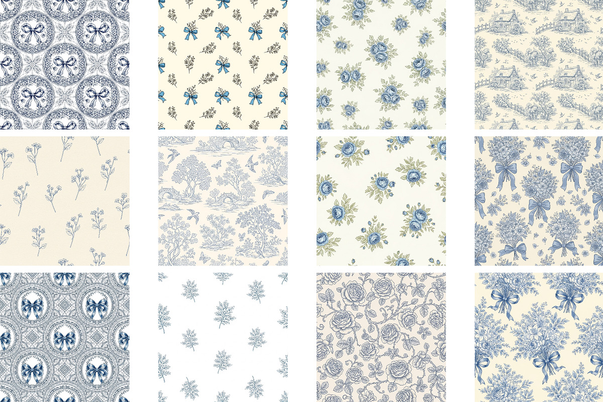 Blue Toile Digital Paper, Coquette, a Pattern Graphic by Wow Magic (Photo 3 of 3)