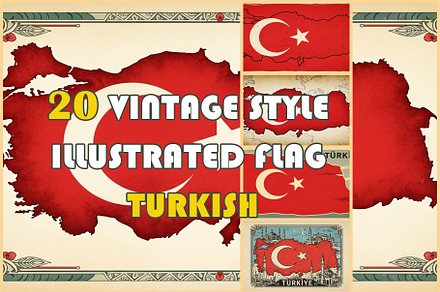 Vintage illustrated Flag Turkish