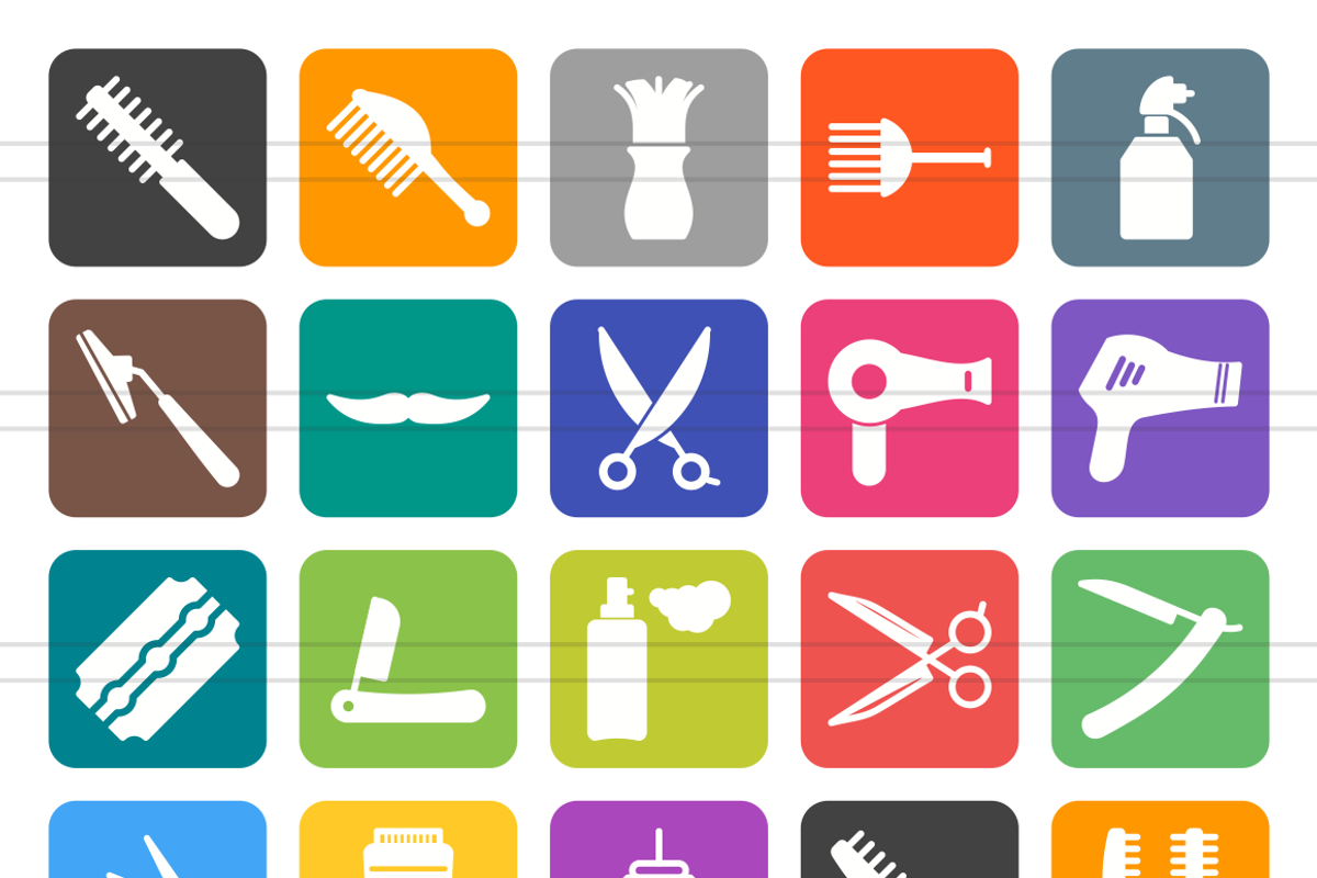 50 Barber’s Tools Flat Round Corner, an Icon by IconBunny
