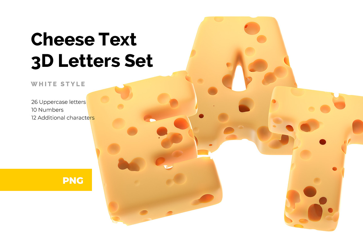 Cheese Text 3D Letters Set, an Object Graphic by Kotulsky Mockups (Photo 1 of 5)