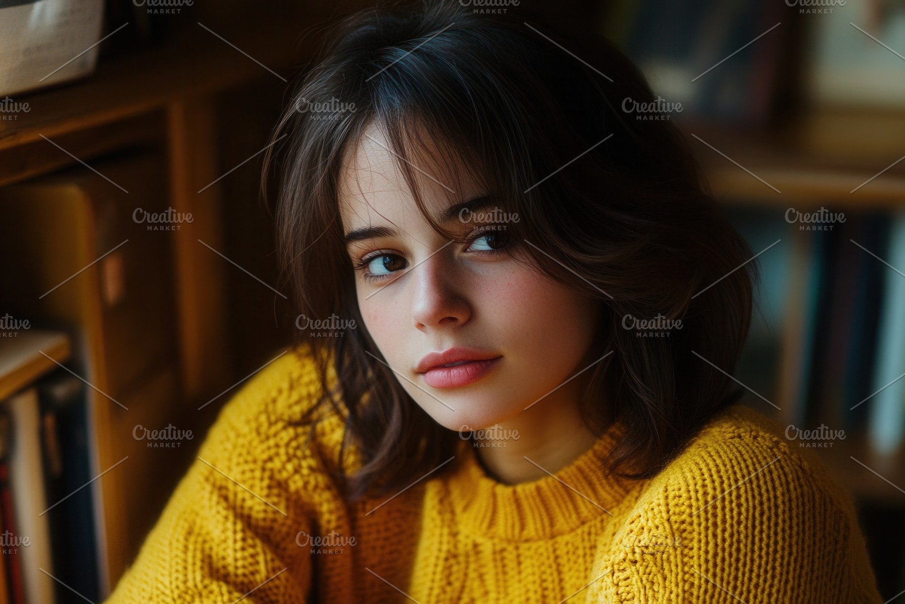 A young woman in a yellow sweater, a Photo by Pavel_design
