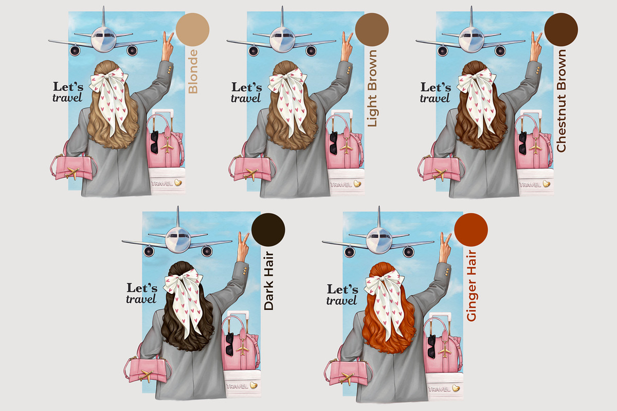Travel Fashion Girl Clipart Set, an Illustration by designs.svkl (Photo 2 of 6)