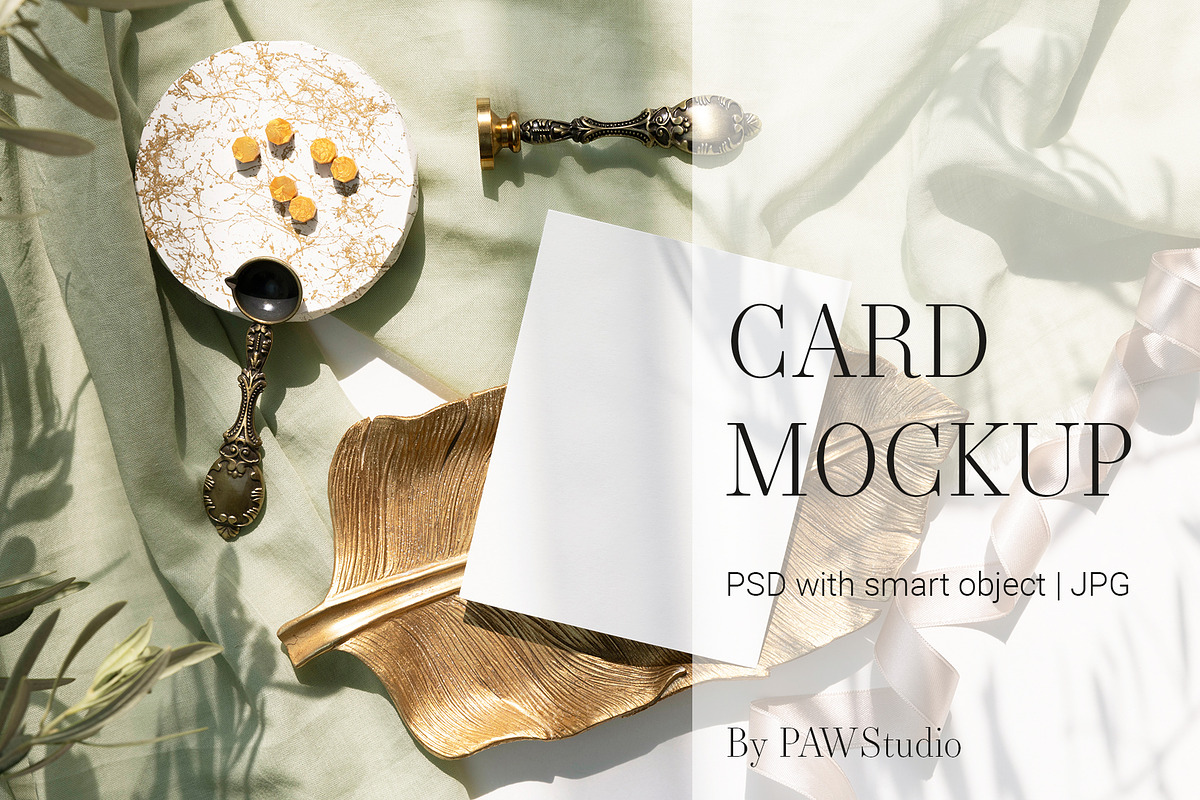 Card Mockup 4.25x5.5 Olive Green g45, a Merchandise Mockup by PawMockups (Photo 1 of 8)