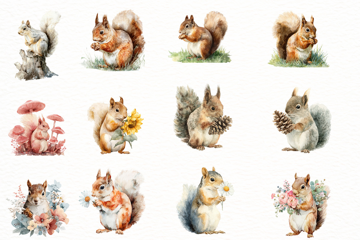 Watercolor Spring Squirrel Clipart, an Illustration by Designworld (Photo 4 of 6)