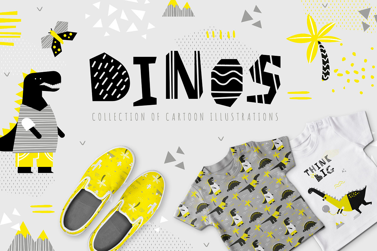 Dinos. Yellow design set., an Animal Illustration by kuchuk_design (Photo 1 of 9)