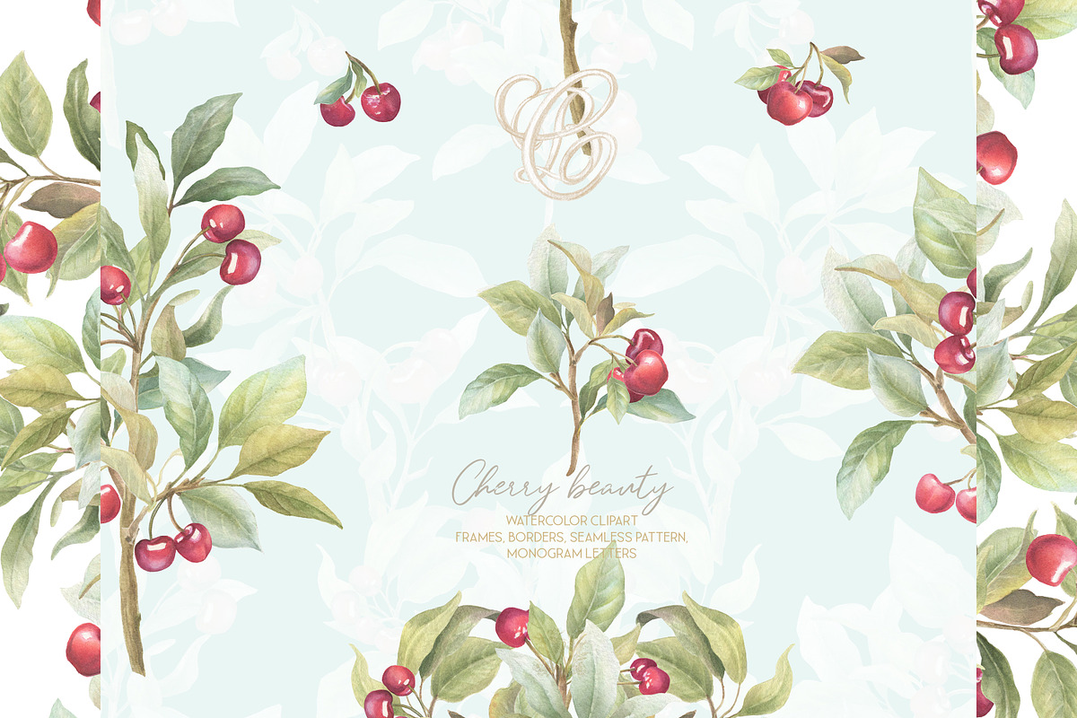 Elegant Cherry Crest Watercolor png, a Decorative Illustration by WonderWonder (Photo 7 of 8)