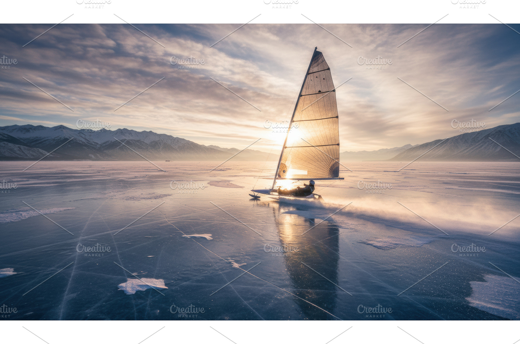 Ice sailboat speeding across a large, a Sports & Recreation Photo by Igor Tichonow