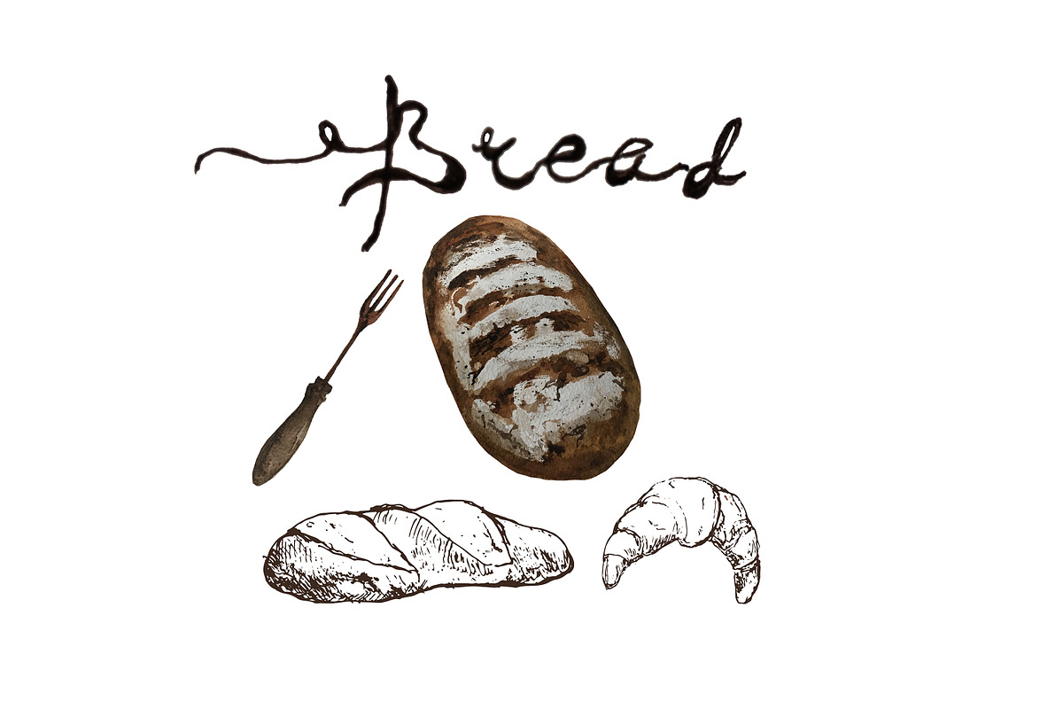 Bakery and bread watercolor, a Food Illustration by Bychovsky design (Photo 3 of 6)
