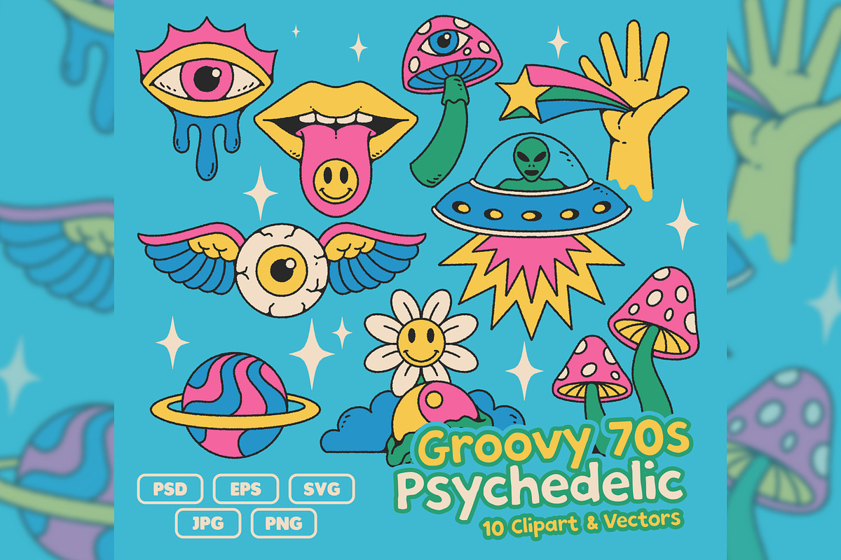 Groovy 70s Psychedelic Clipart, an Object Graphic by Bromz Studio (Photo 1 of 5)