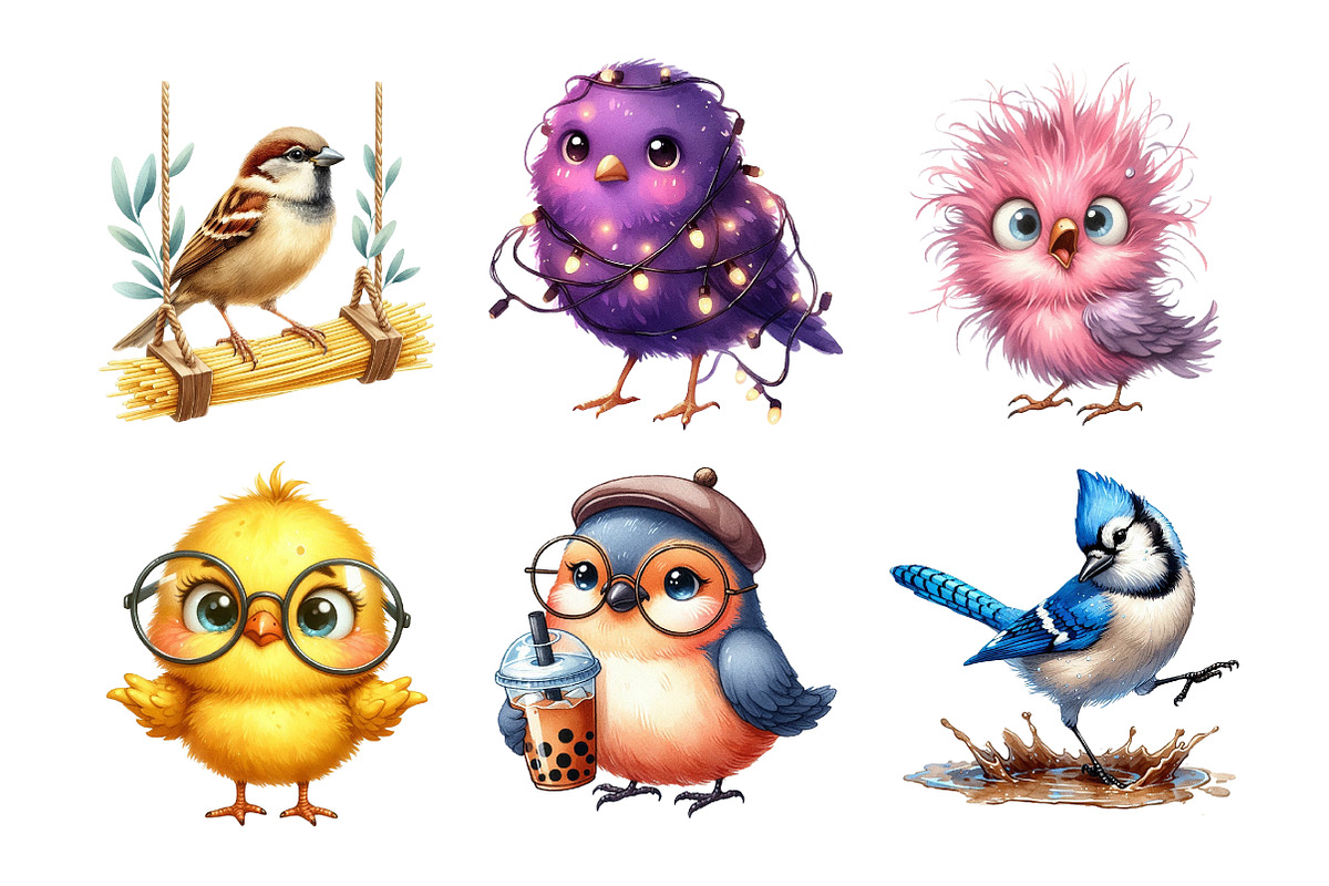 Watercolor Funny Bird Clipart, an Illustration by Daily.Designs (Photo 3 of 4)