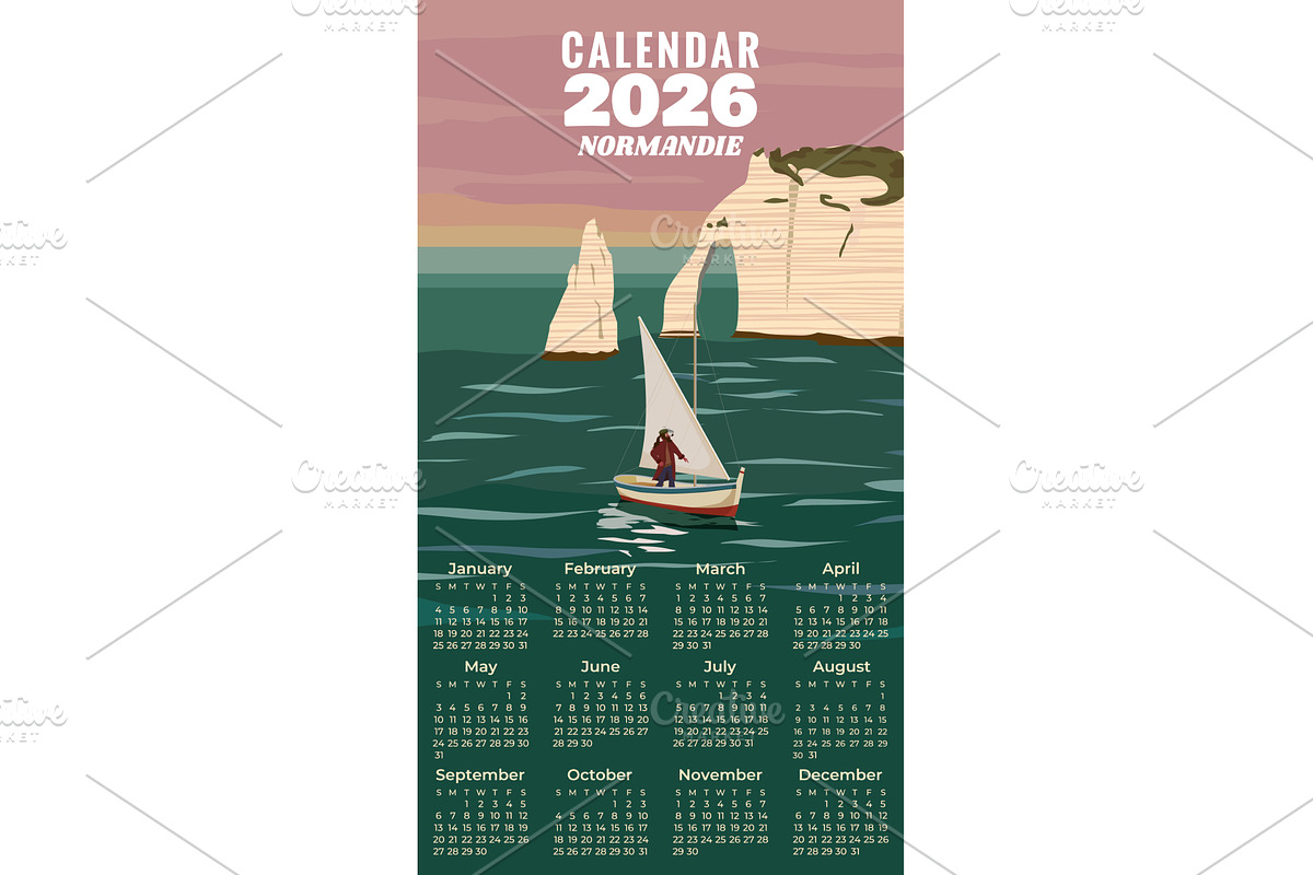 Monthly 2026 Calendar Travel poster, a Transportation Illustration by Vector_Up (Photo 1 of 7)