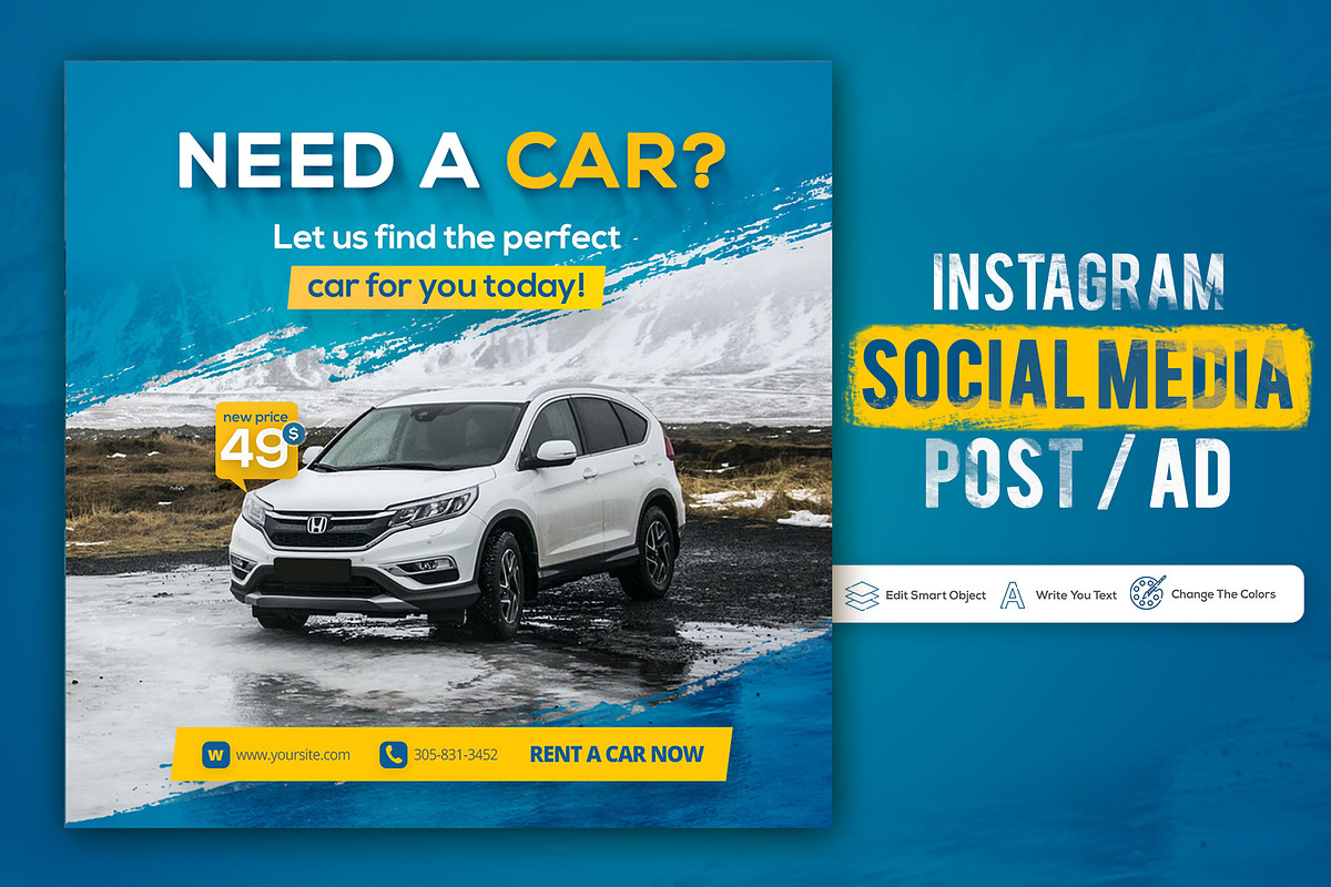 Car Rental Social Media Post/Ad PSD, a Social Media Template by zokamaric