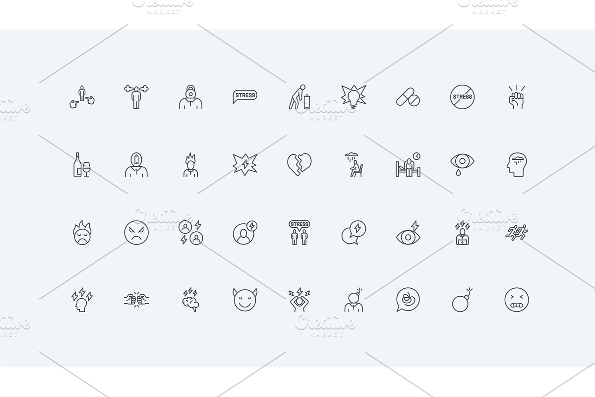 Stress anxiety bad mood icons, an Object Illustration by Lemberg Vector