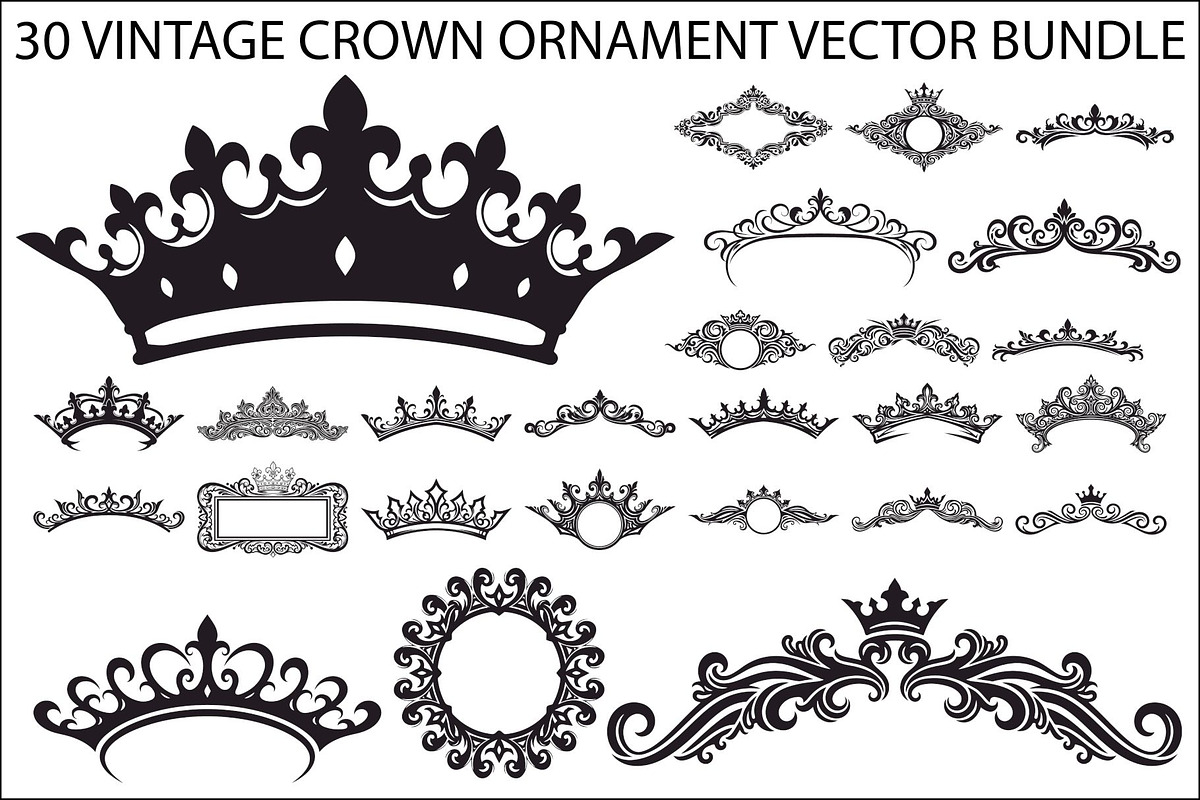 Vintage Crown Ornament Bundle, an Illustration by Designer_Momina (Photo 1 of 31)