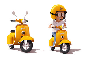 Vector Vintage Yellow Scooter