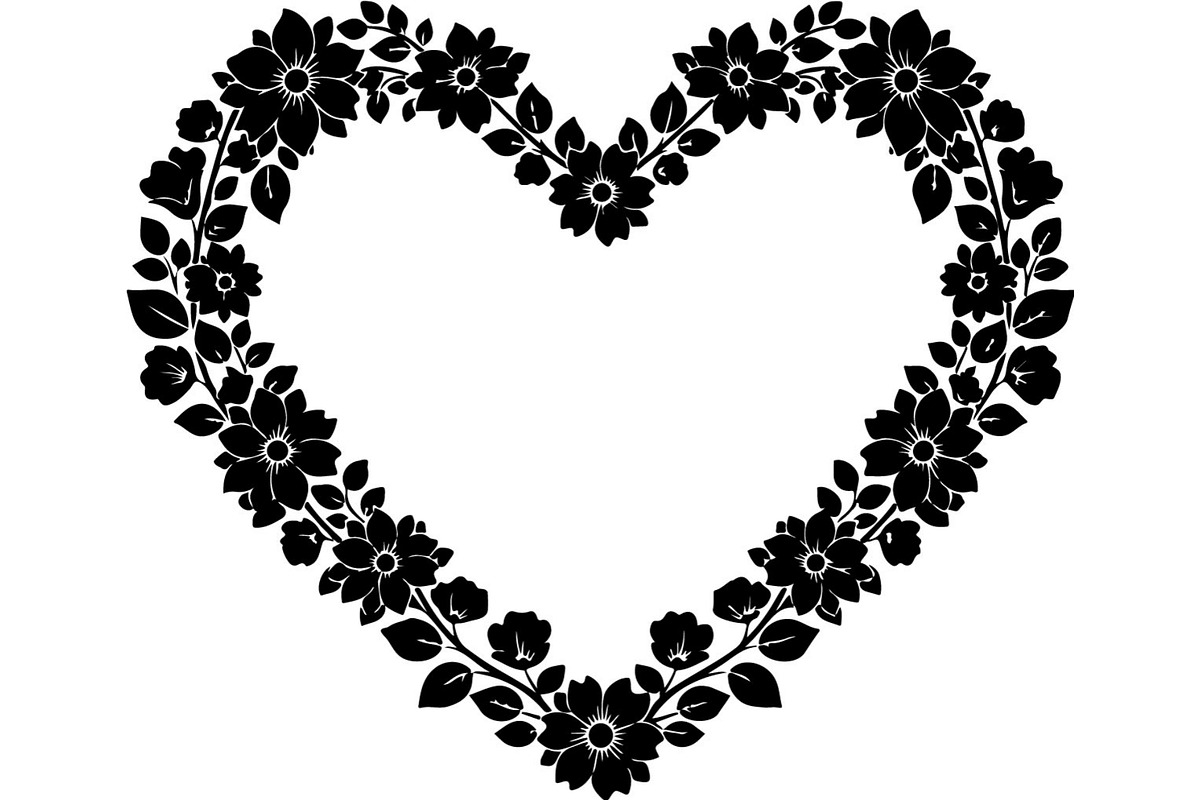 Floral Heart Circle WreathBlack Set, a Seasonal Illustration by Designer_Momina (Photo 15 of 18)