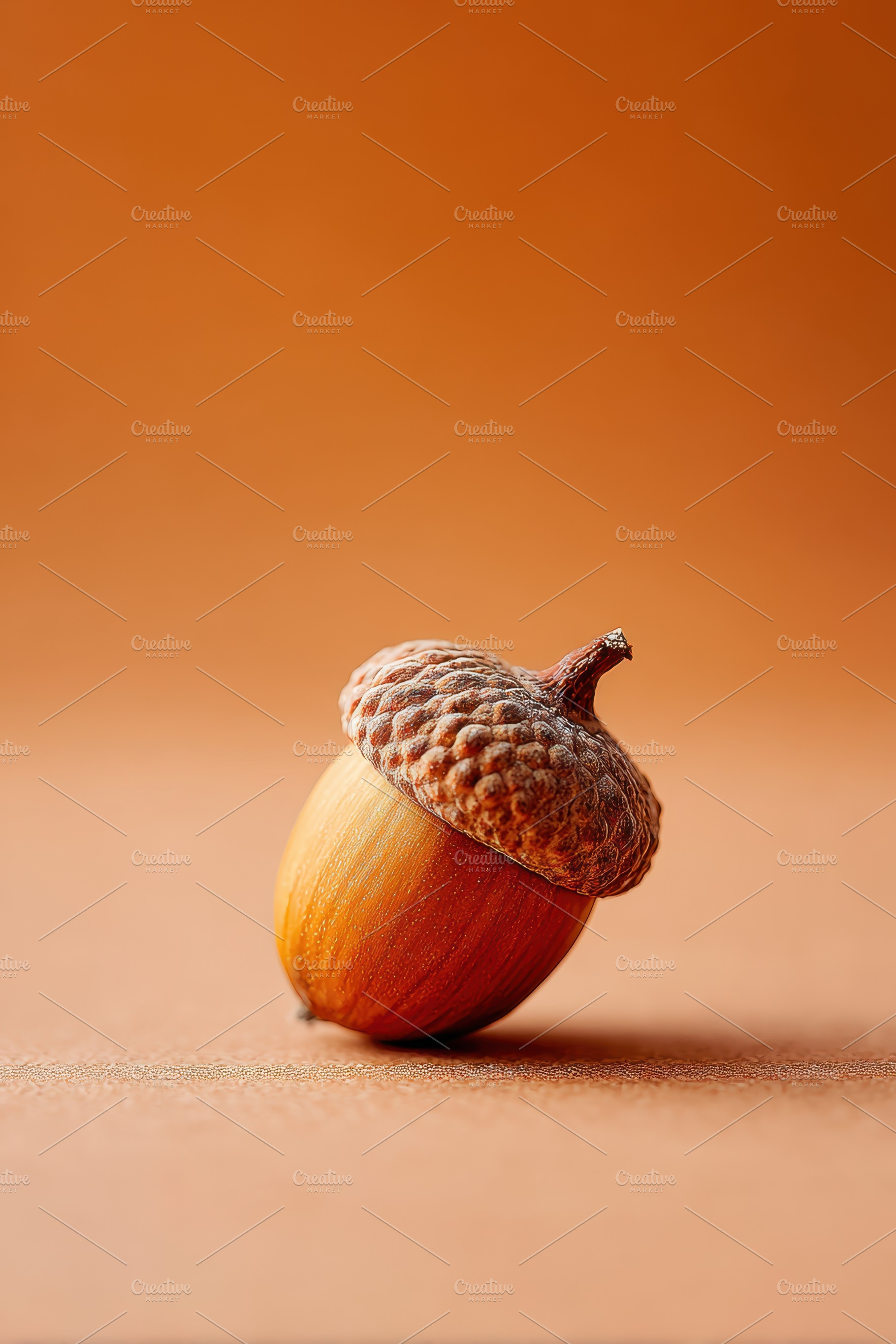 Close-up of an acorn on an orange background, a Nature Photo by AlyaAnd