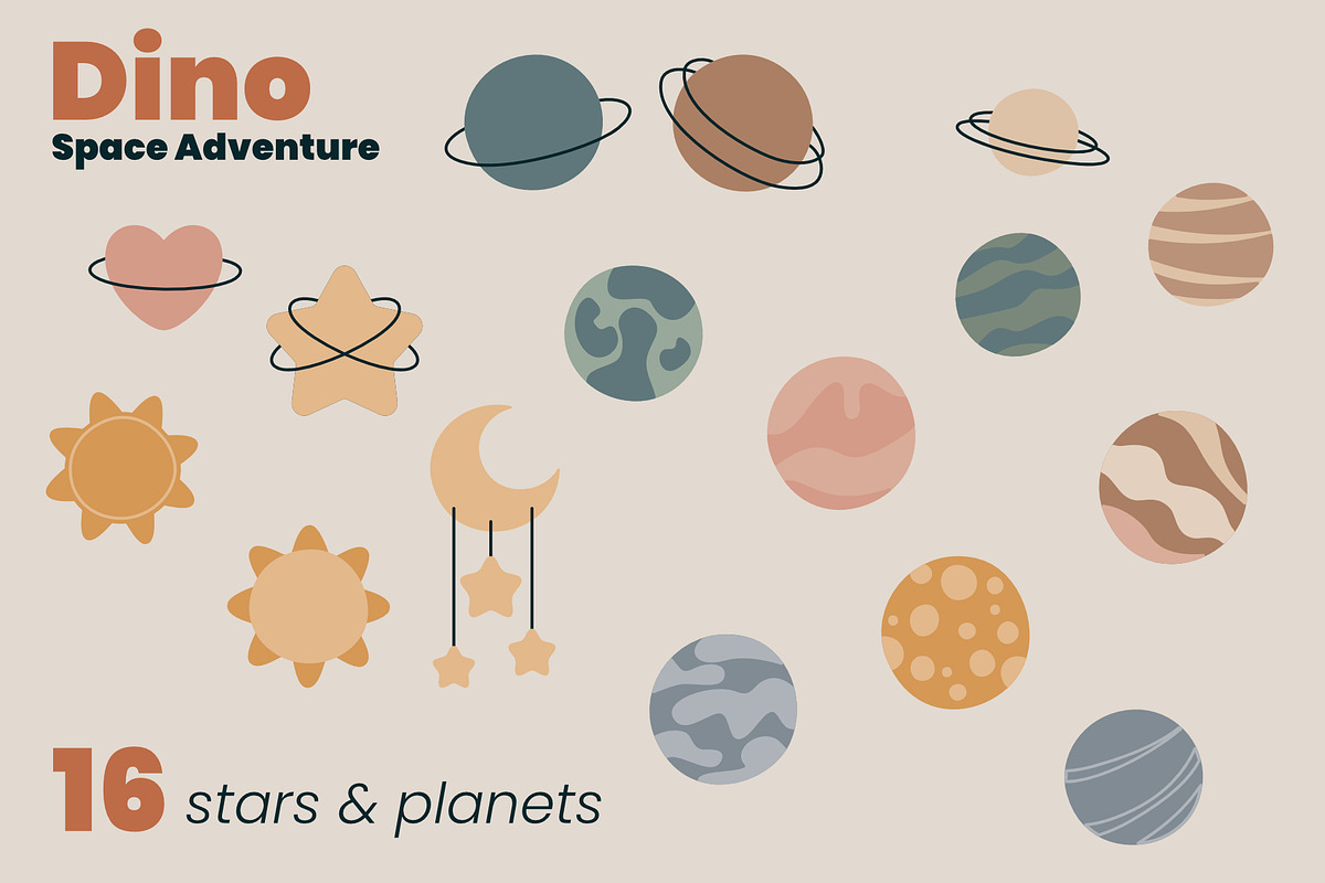 Dino Space Adventure – Vector Set, an Illustration by moja doodle (Photo 4 of 11)