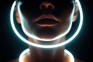 Futuristic Neon Ring Light Portrait Close-Up, a Person Photo by AlyaAnd