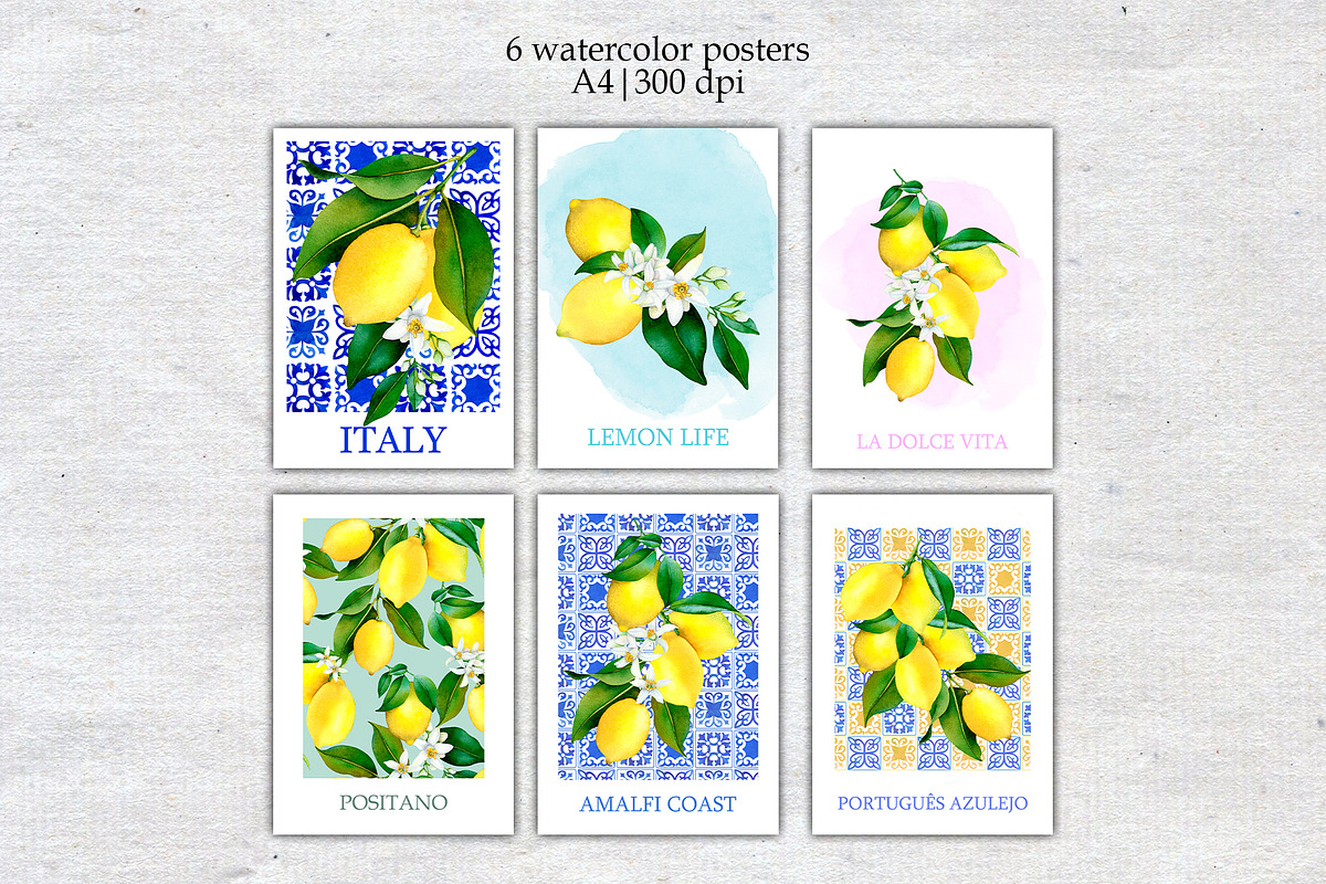 Watercolor Lemon Tiles 69 Assets, a Decorative Illustration by SunnJaneArt (Photo 13 of 14)