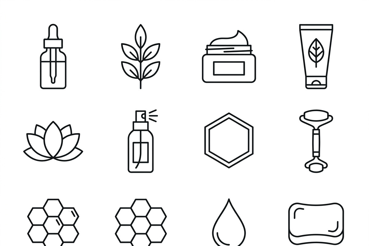 Bundles Set Organic Cosmetic Icons, an Outline Icon by adenpinkstore (Photo 1 of 11)