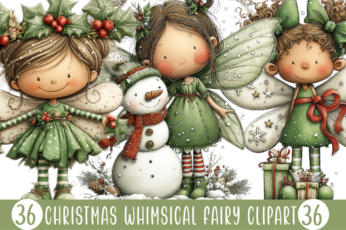 Christmas Whimsical Fairy Clipart, an Illustration by Designking (Photo 1 of 5)