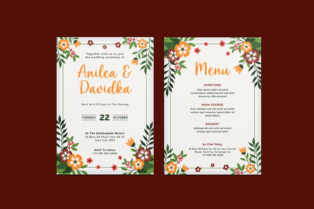 Anvas Floral Wedding Invitation, an Invitation Template by iDoodle Studio (Photo 1 of 4)