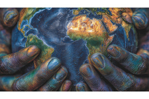 Hands supporting a globe, conveying, a School & Education Photo by ZinetroN