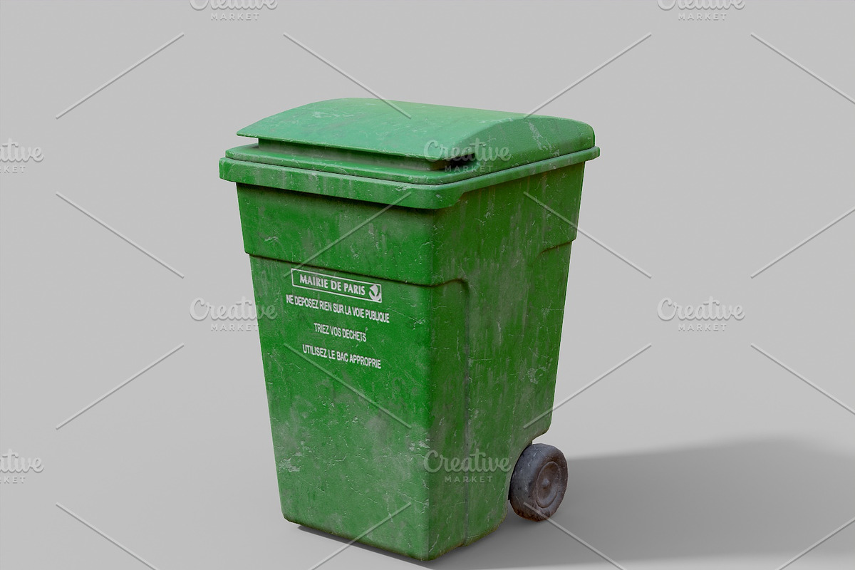 Green Parisian trash bin, an Object 3D Model by happy brush (Photo 1 of 9)
