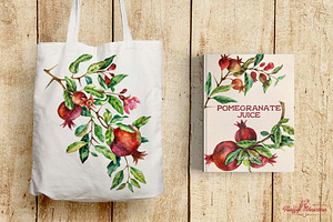 Watercolor Pomegranate Branch