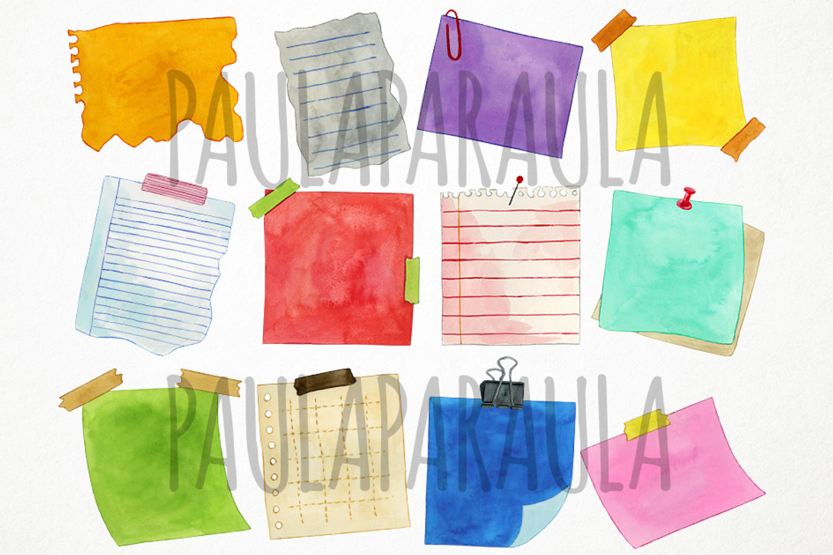 Watercolor Notes Clipart, Post It, an Object Graphic by Paulaparaula (Photo 2 of 3)