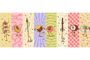 Cartoon groovy japanese desserts, a Food Illustration by Vector Tradition